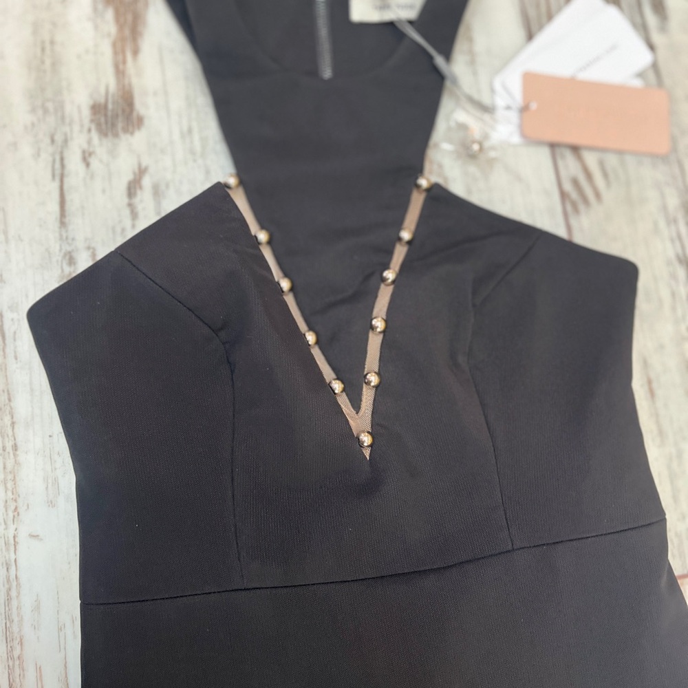 Three Floor Black Embellished Mesh Halter Dress Size 0 XXS Zip Back NWT - Picture 11 of 16